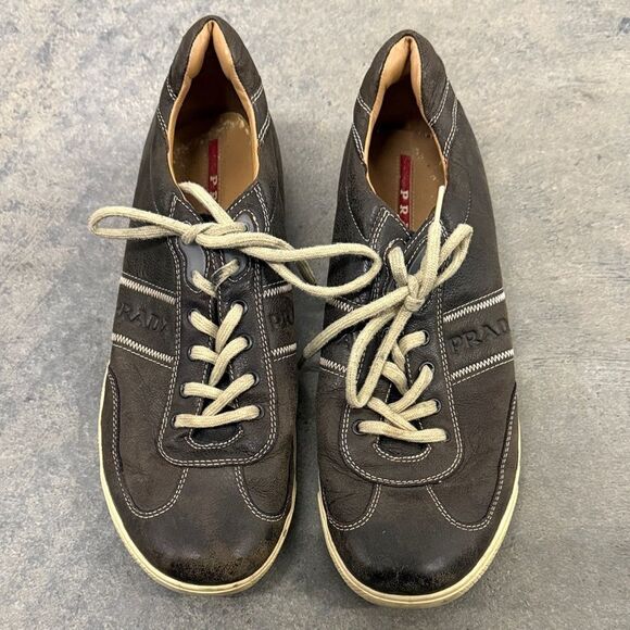 Prada Men's Dark Brown Leather Sneakers